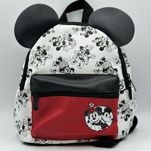 Disney Mickey & Minnie Mouse Women's Faux Leather Black White 11.5 Mini Backpack